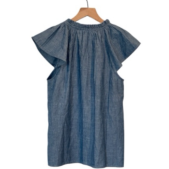 NWT J. Crew Light Blue Ruffle Blouse, Short Flutter Sleeves, Chambray, V-Neck, M - Picture 4 of 11